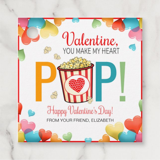 Valentine Popcorn Tag Geschenkanhänger (Vorderseite)