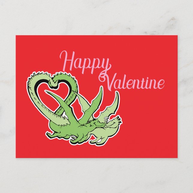 Valentine Postcard Dragons Liebe Schwanz Postkarte (Vorderseite)