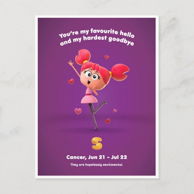 Valentine Postkarte für Krebs (Vorderseite)