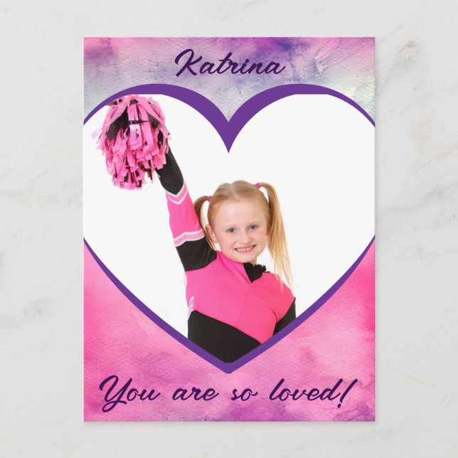 Valentine Precious Memories Heart Photo and Name Postkarte (Vorderseite)