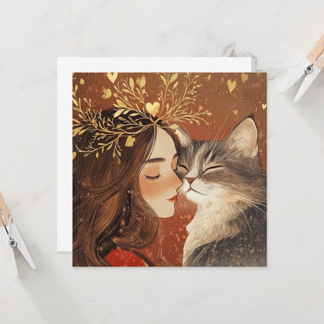 Valentine Prinzessin und ihre Kätzin Karte (Vorderseite/Rückseite Beispiel)
