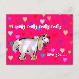 Valentine Pup & Hearts ~ Postkarte