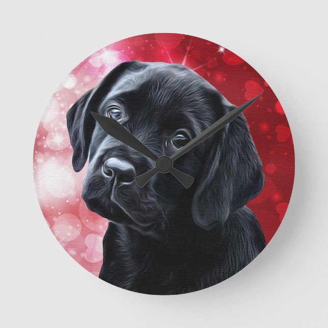 Valentine Puppy - Black Labrador - Labrador Puppy Runde Wanduhr (Vorderseite)