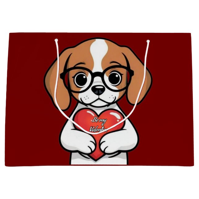 Valentine Puppy Große Geschenktüte (Vorderseite)