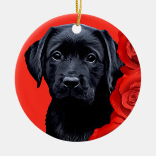 Valentine Puppy Rose - Labrador - Black Lab Keramikornament
