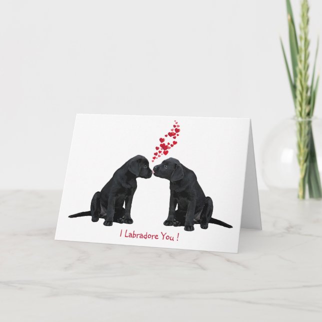 Valentine Puppy - Schwarzes Labor Feiertagskarte (Vorderseite)