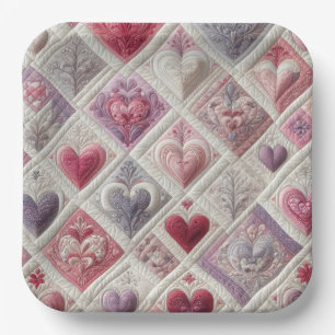Valentine Quilted Heart Design Pappteller