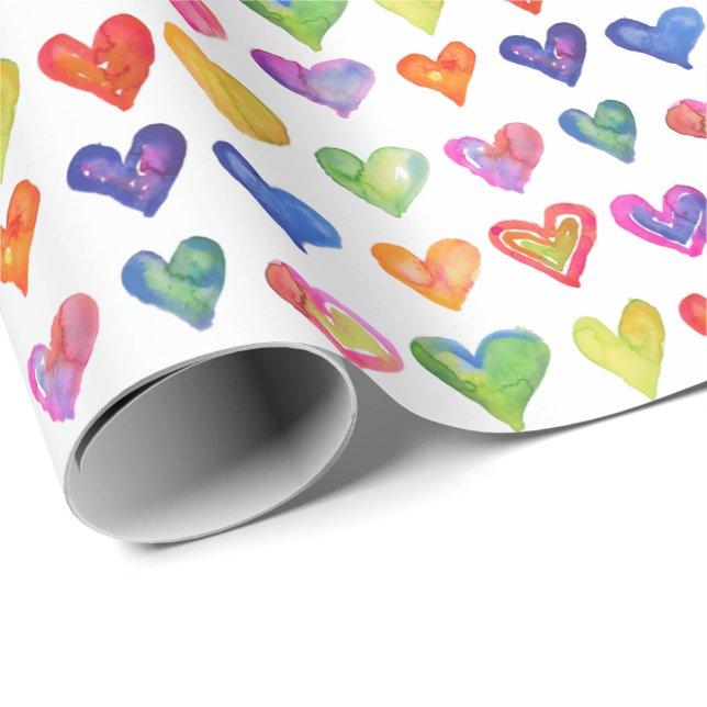 Valentine Rainbow Hearts Wrapping Paper Geschenkpapier (Rolleneckpunkt)