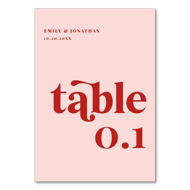 Valentine Red and Pink Wedding Tischnummer (Vorderseite)