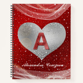 Valentine Red Glitzer Initial A Letter Monogram Notizbuch