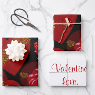Valentine Red Gold rote Rose auf schwarz Geschenkpapier Set