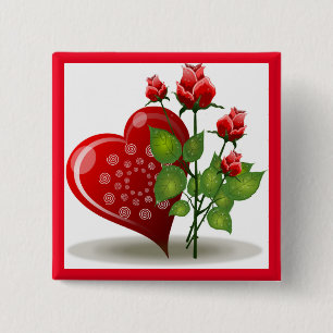VALENTINE RED HEART AND ROTE ROSEN BUTTON