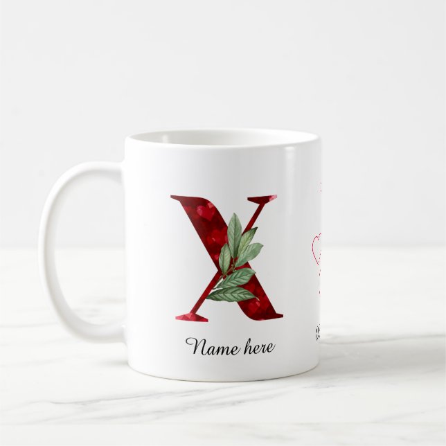 Valentine Red Heart Floral Letter X Initial Mug Kaffeetasse (Links)
