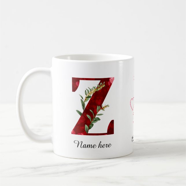 Valentine Red Heart Floral Letter Z Initial Mug Kaffeetasse (Links)