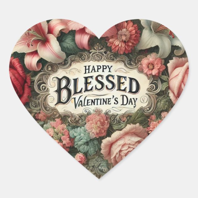 Valentine Red Heart Rose Vintag Wreath Herz-Aufkleber (Vorderseite)