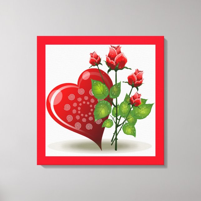 VALENTINE RED HEART UND ROTE ROSEN LEINWANDDRUCK (Vorderseite)