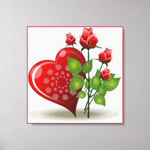 VALENTINE RED HEART UND ROTE ROSEN LEINWANDDRUCK