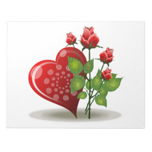 VALENTINE RED HEART UND ROTE ROSEN NOTIZBLOCK