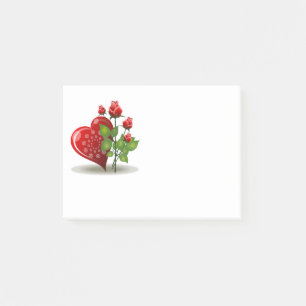 VALENTINE RED HEART UND ROTE ROSEN POST-IT KLEBEZETTEL