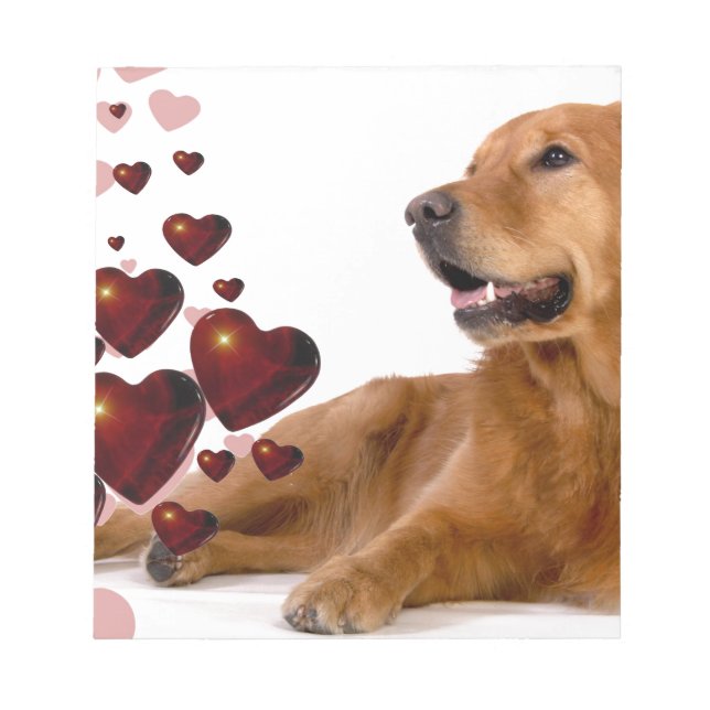 Valentine Red Hearts Golden Retriever Dog Notizblock (Vorderseite)