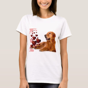 Valentine Red Hearts Golden Retriever Dog T-Shirt