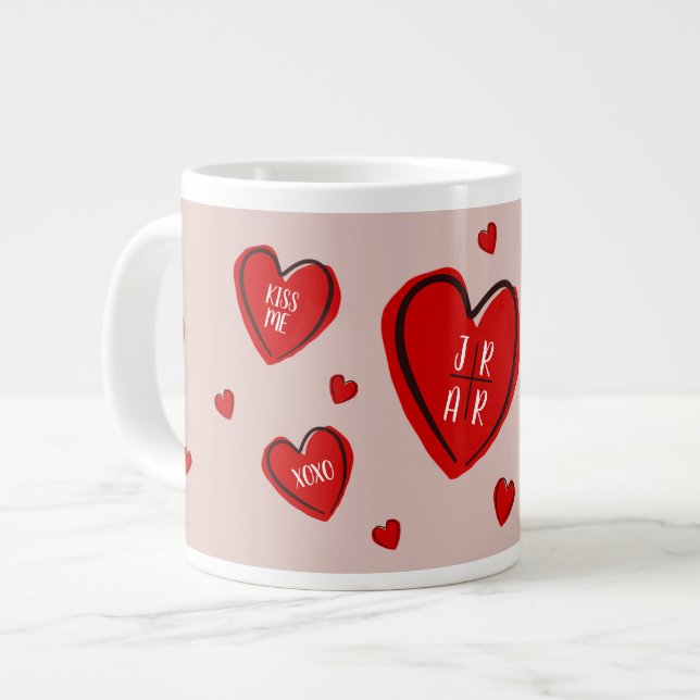 Valentine Red Hearts Niedlich Customize Couple's P Jumbo-Tasse (Vorderseite Links)