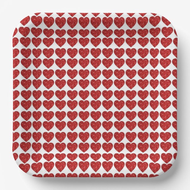 Valentine Red Hearts Pappteller (Vorderseite)