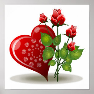VALENTINE RED HERART UND ROTE ROSEN POSTER