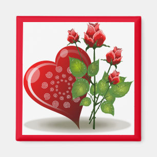 VALENTINE RED HERDE UND ROTE ROSEN MAGNET