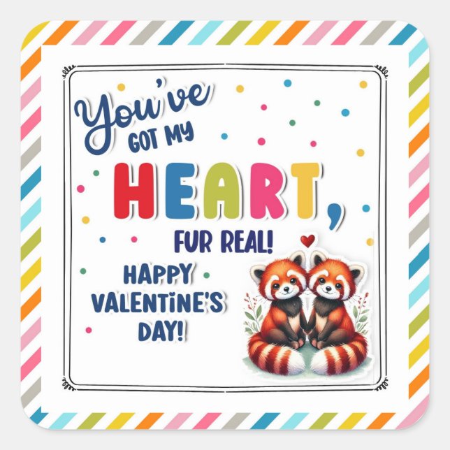 Valentine Red panda Quadratischer Aufkleber (Vorderseite)