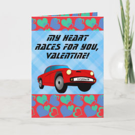 Valentine Red Race Car Kids Boys Valentinstag Feiertagskarte