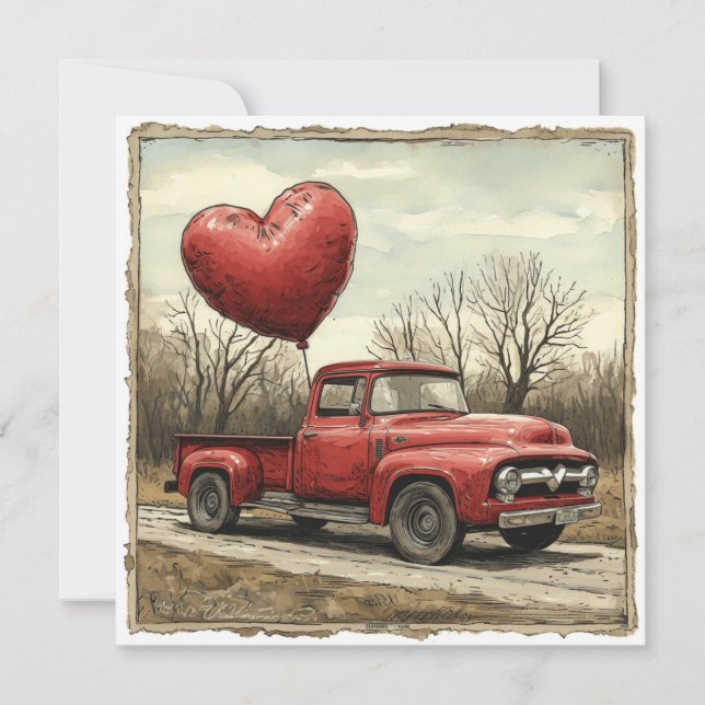 Valentine Red Truck: Herzliche Expedition Feiertagskarte (Vorderseite)