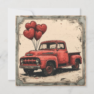 Valentine Red Truck: Vintage Herzen Feiertagskarte