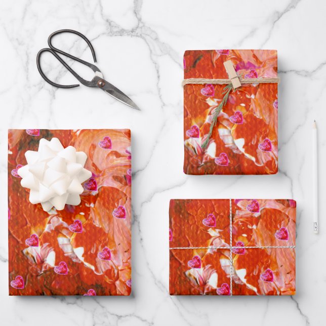 Valentine Reds Wrapping Paper Flat Sheet Set 3 Geschenkpapier Set (Vorderseite)
