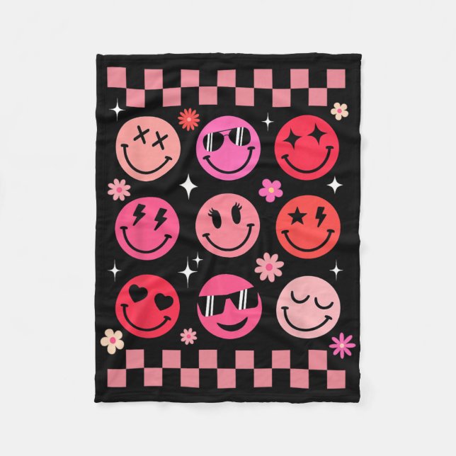 Valentine Retro Groovy Pink Happy Face  Fleecedecke (Vorderseite)