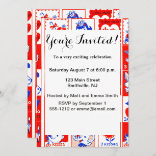 Valentine Retro Liebe schlägt Niedliche Muster Einladung