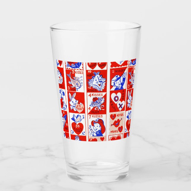 Valentine Retro Liebe schlägt Niedliche Muster Glas (Vorderseite)