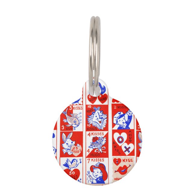 Valentine Retro Liebe schlägt Niedliche Muster Haustiermarke (Vorderseite)