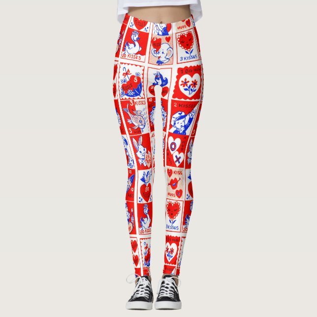 Valentine Retro Liebe schlägt Niedliche Muster Leggings (Vorderseite)