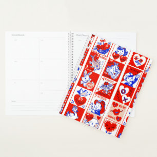 Valentine Retro Liebe schlägt Niedliche Muster Planer