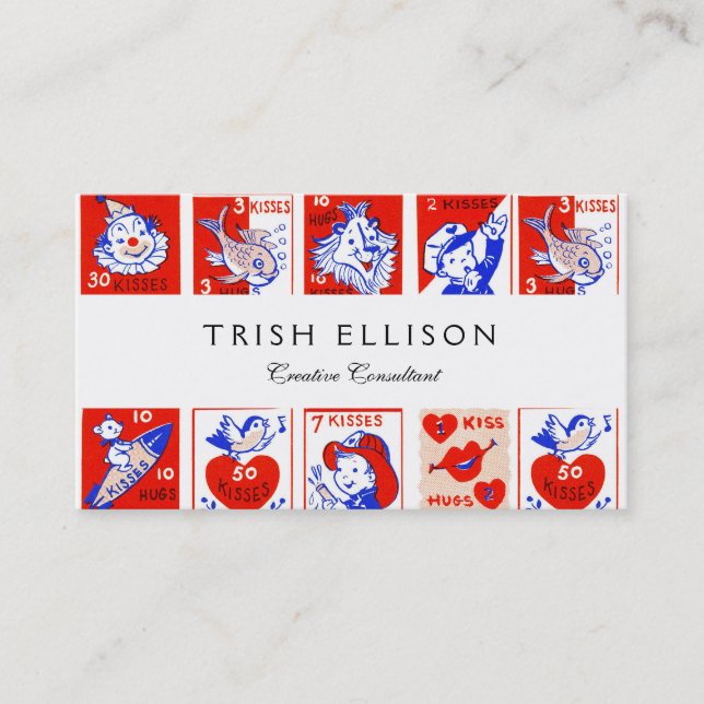 Valentine Retro Liebe schlägt Niedliche Muster Visitenkarte (Vorderseite)