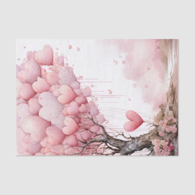 Valentine Rosa Herzblasen auf einem Baum Seidenpapier (Vorderseite)