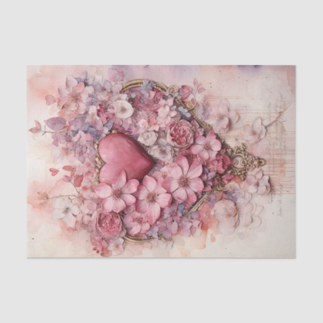 Valentine Rosa und Rote Herzen Blume Bouquet Seidenpapier (Vorderseite)