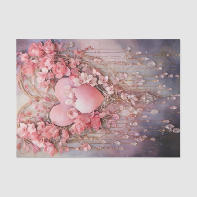 Valentine Rosa und Rotes Herz und Rose Seidenpapier (Vorderseite)