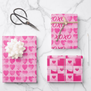 Valentine Rosa Wasserfarbenwäsche mit Herz Geschenkpapier Set