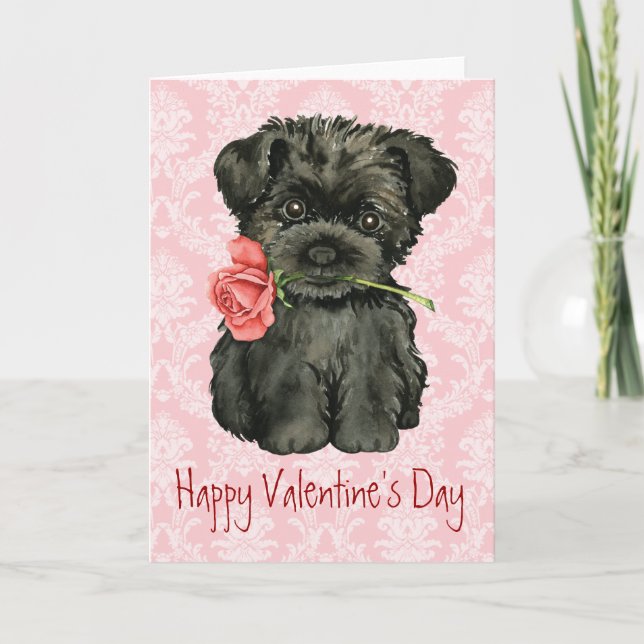 Valentine Rose Affenpinscher Feiertagskarte (Vorderseite)