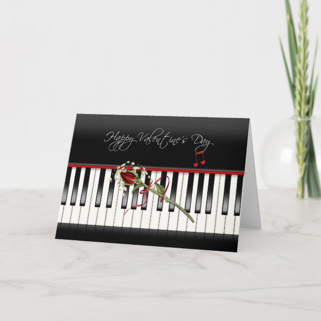 Valentine Rose am Piano Feiertagskarte (Vorderseite)