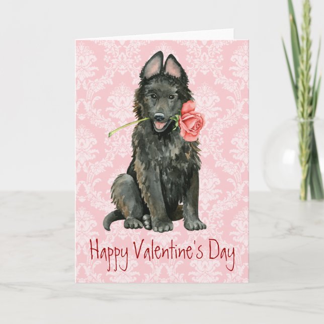 Valentine Rose Belgische Sheepdog Feiertagskarte (Vorderseite)