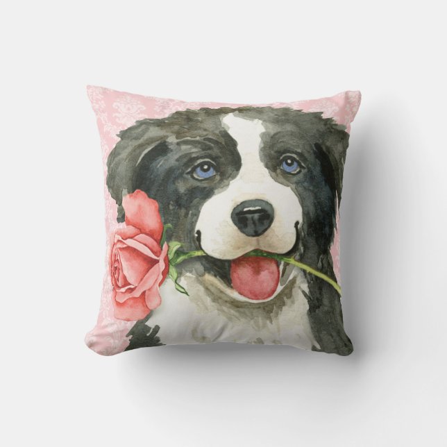 Valentine Rose Border Collie Kissen (Vorderseite)