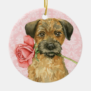 Valentine Rose Border Terrier Keramikornament